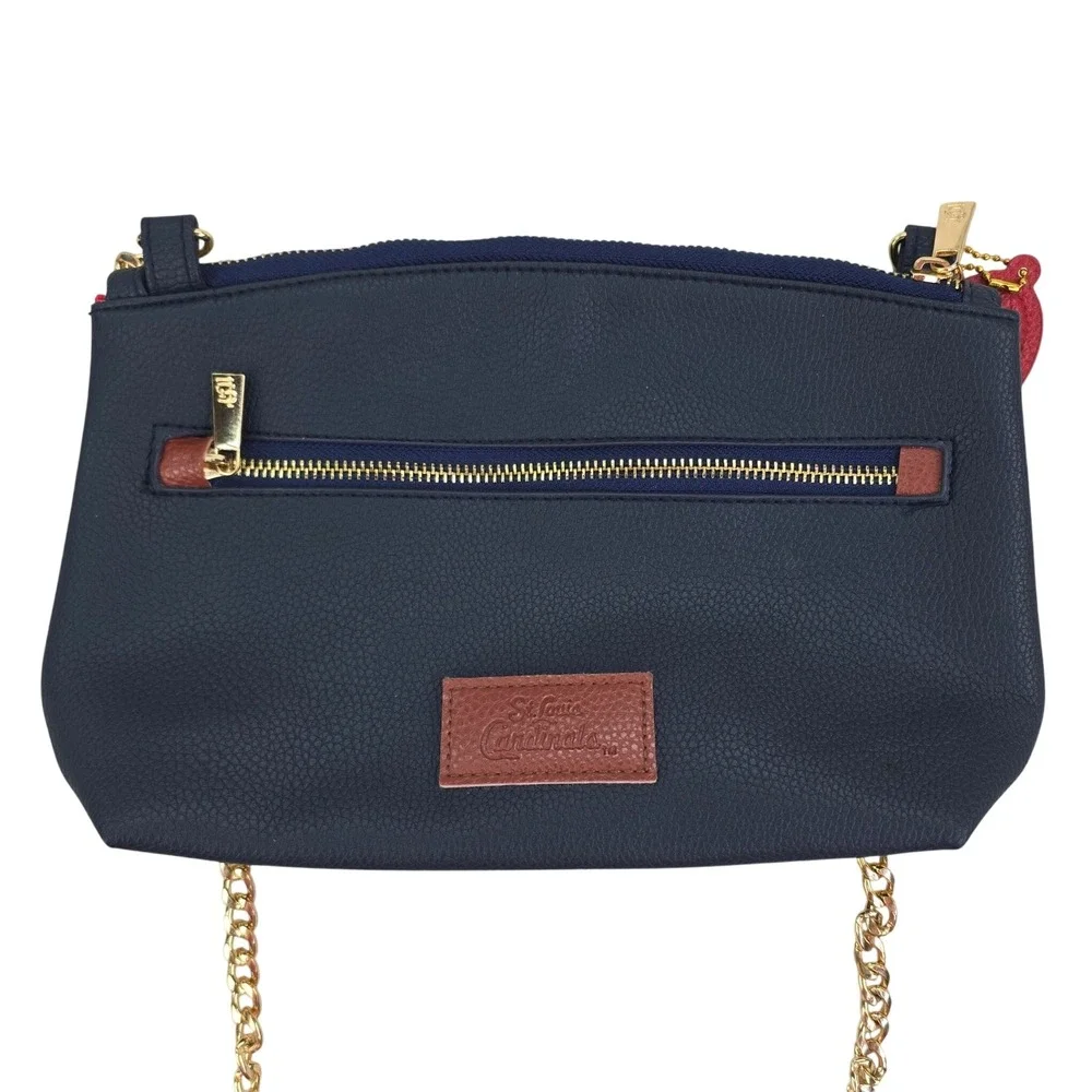 St. Louis Cardinals Crossbody Bag Womens Navy Red Baseball Stitch Gold Chain MLB